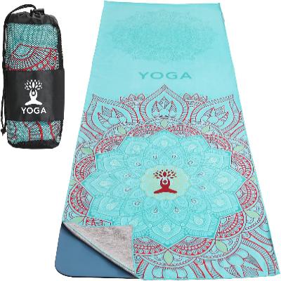 Serviette Antidérapante - YogaPrintMat™ - Mandala Vert Eau - Mon Yoga Zen